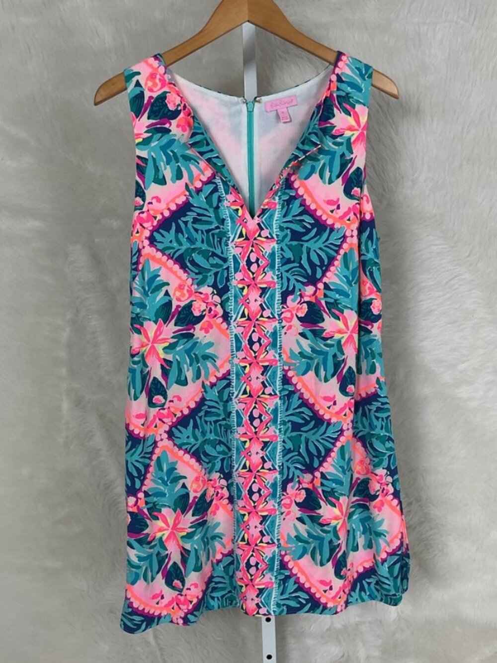 Lilly Pulitzer Tanya Seaside Aqua Blue Pink Floral Sleeveless Skirted Romper 10